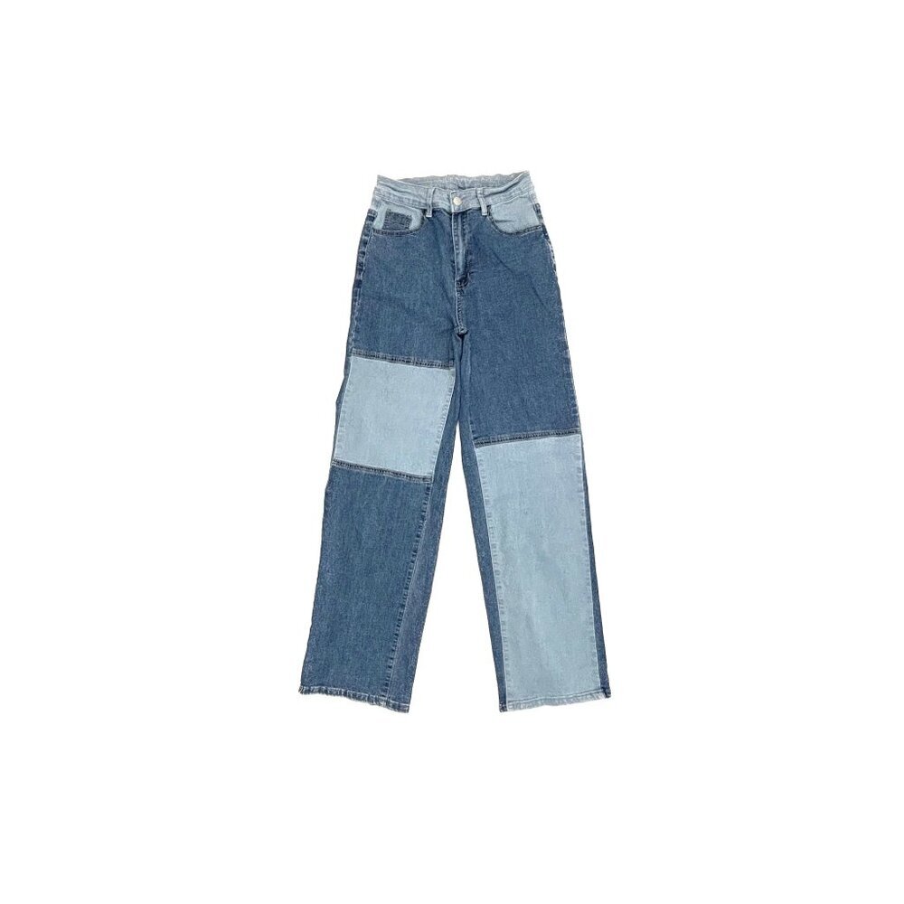 Unbranded Loose Straight Patches Women's size S Two Tone Denim Jeans